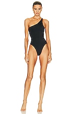 Norma Kamali One Shoulder Mio Swimsuit in Black, view 1, click to view large image.