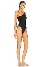 Norma Kamali One Shoulder Mio Swimsuit in Black, view 2, click to view large image.