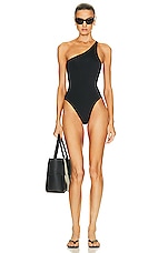Norma Kamali One Shoulder Mio Swimsuit in Black, view 5, click to view large image.