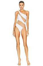 Norma Kamali Snake Mesh Mio Swimsuit in White, view 1, click to view large image.