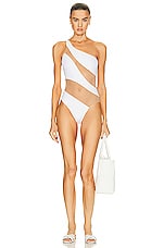 Norma Kamali Snake Mesh Mio Swimsuit in White, view 5, click to view large image.