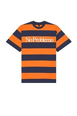 No Problemo Stripe Short Sleeve Tee in Navy & Orange, view 1, click to view large image.