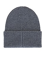 Norse Projects Merino Lambswool Rib N Logo Beanie in Grey Melange, view 2, click to view large image.