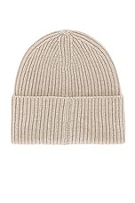Norse Projects Merino Lambswool Rib N Logo Beanie in Oatmeal, view 2, click to view large image.