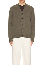 Norse Projects Adam Merino Lambswool Cardigan in Ivy Green, view 3, click to view large image.
