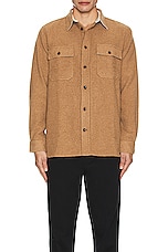 Norse Projects Silas Textured Cotton Wool Overshirt in Camel, view 3, click to view large image.