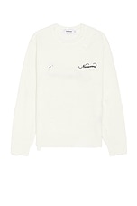 Norwood Distressed Logo Sweater in Cream, view 2, click to view large image.