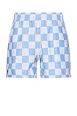 OAS Blue Chess Swim Shorts in Light Blue, view 1, click to view large image.
