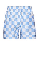 OAS Blue Chess Swim Shorts in Light Blue, view 2, click to view large image.