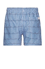 OAS Indigo Frame Swim Shorts in Blue, view 2, click to view large image.