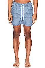 OAS Indigo Frame Swim Shorts in Blue, view 5, click to view large image.