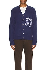 ONE OF THESE DAYS Collegiate Cardigan in Navy, view 3, click to view large image.