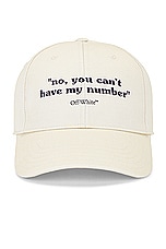 OFF-WHITE Quotes Baseball Cap in Angora & Black, view 1, click to view large image.