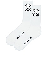 OFF-WHITE Arrow Mid Calf Socks in White & Black, view 2, click to view large image.