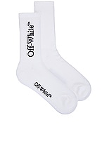 OFF-WHITE Mid Bookish Calf Socks in White & Black, view 1, click to view large image.