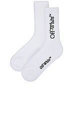 OFF-WHITE Mid Bookish Calf Socks in White & Black, view 2, click to view large image.