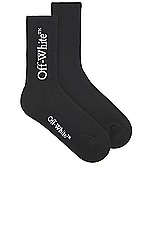 OFF-WHITE Mid Bookish Calf Socks in Black & White, view 1, click to view large image.