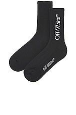 OFF-WHITE Mid Bookish Calf Socks in Black & White, view 2, click to view large image.