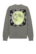 OFF-WHITE Arrow Moon Chunky Knit Crewneck in Grey & Black, view 1, click to view large image.
