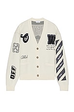 OFF-WHITE Moon Varsity Knit Cardigan in Beige, view 2, click to view large image.