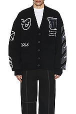 OFF-WHITE Varsity Knit Cardigan in Black, view 4, click to view large image.