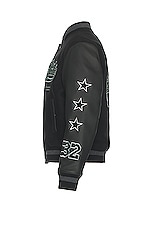 OFF-WHITE Tyre Moon Lea Varsity Jacket in Black, view 4, click to view large image.
