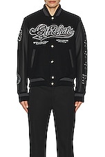OFF-WHITE Tyre Moon Lea Varsity Jacket in Black, view 5, click to view large image.