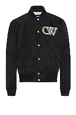 OFF-WHITE Varsity Bomber in Black & White, view 2, click to view large image.
