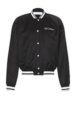 OFF-WHITE College Sateen Souvenir Jacket in Black, view 2, click to view large image.