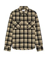 OFF-WHITE Check Flannel Shirt in Beige Black, view 1, click to view large image.