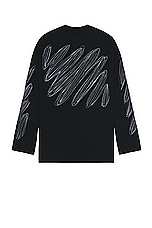 OFF-WHITE Scribble Diag Wide Long Sleeve T-shirt in Black & White, view 1, click to view large image.