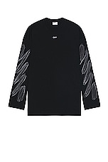 OFF-WHITE Scribble Diag Wide Long Sleeve T-shirt in Black & White, view 2, click to view large image.