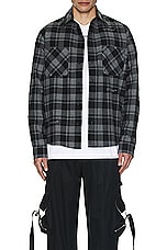 OFF-WHITE Check Flannel Shirt in Dark Grey & Black, view 4, click to view large image.