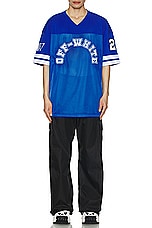 OFF-WHITE Football Mesh T-shirt in Nautical Blue & White, view 5, click to view large image.