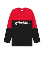 OFF-WHITE Half Arrow Wide Longsleeve Tee in Black & White, view 1, click to view large image.