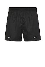 OFF-WHITE Stamp Swimshorts in Black & White, view 1, click to view large image.