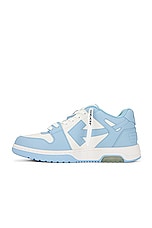 OFF-WHITE Out Of Office Sneaker In White &amp; Light Blue in White & Light Blue, view 5, click to view large image.