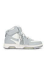 OFF-WHITE Out Of Office Mid Top Sneaker in White & Grey, view 1, click to view large image.