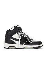 OFF-WHITE Out Of Office Mid Top Sneaker in White & Black, view 1, click to view large image.