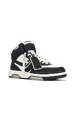 OFF-WHITE Out Of Office Mid Top Sneaker in White & Black, view 2, click to view large image.