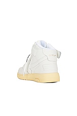 OFF-WHITE Out Of Office Mid Top Sneaker in White, view 3, click to view large image.