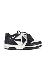 OFF-WHITE Out Of Office Vintage Leather Sneaker in White & Black, view 1, click to view large image.