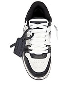 OFF-WHITE Out Of Office Vintage Leather Sneaker in White & Black, view 4, click to view large image.