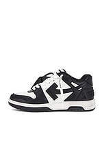 OFF-WHITE Out Of Office Vintage Leather Sneaker in White & Black, view 5, click to view large image.