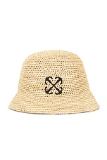 OFF-WHITE Raffia Bucket Hat in Beige & Black, view 1, click to view large image.