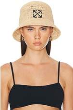 OFF-WHITE Raffia Bucket Hat in Beige & Black, view 2, click to view large image.