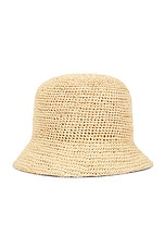 OFF-WHITE Raffia Bucket Hat in Beige & Black, view 3, click to view large image.