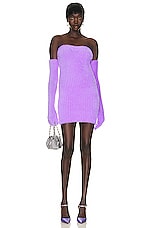 OFF-WHITE Fuzzy Gloves Mini Dress in Lilac, view 1, click to view large image.