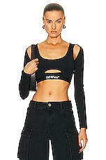 OFF-WHITE Cut Out Long Sleeve Bra Top in Black, view 1, click to view large image.