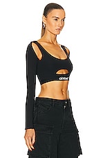 OFF-WHITE Cut Out Long Sleeve Bra Top in Black, view 2, click to view large image.